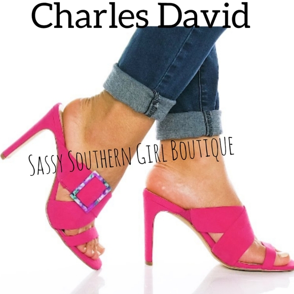 🆕⭐Charles David magenta pink sueded mule heels - Picture 3 of 15